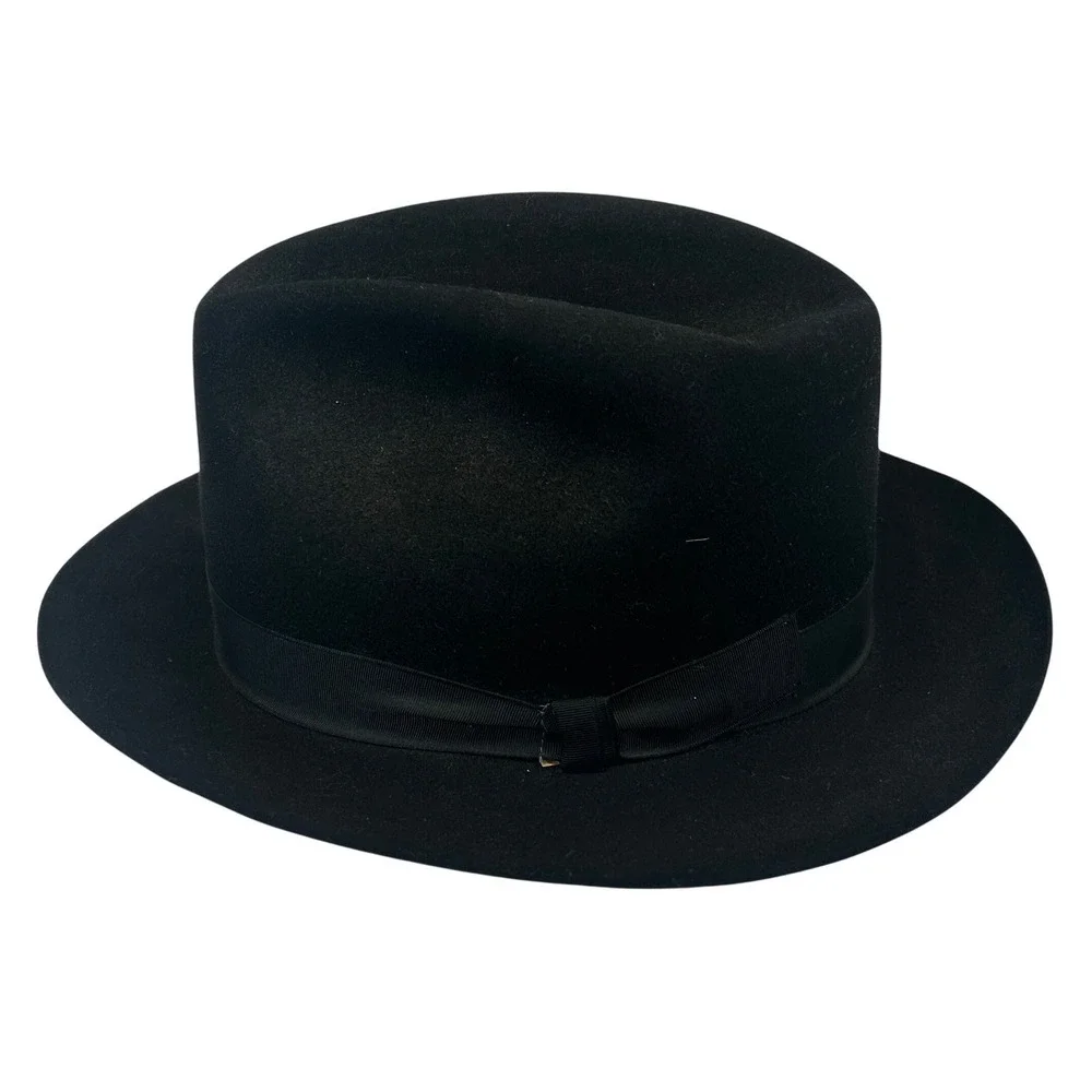 Beaver Hats Major Black 100% Genuine Fur Felt Fedora Hat Sacred Feather 7 1/8